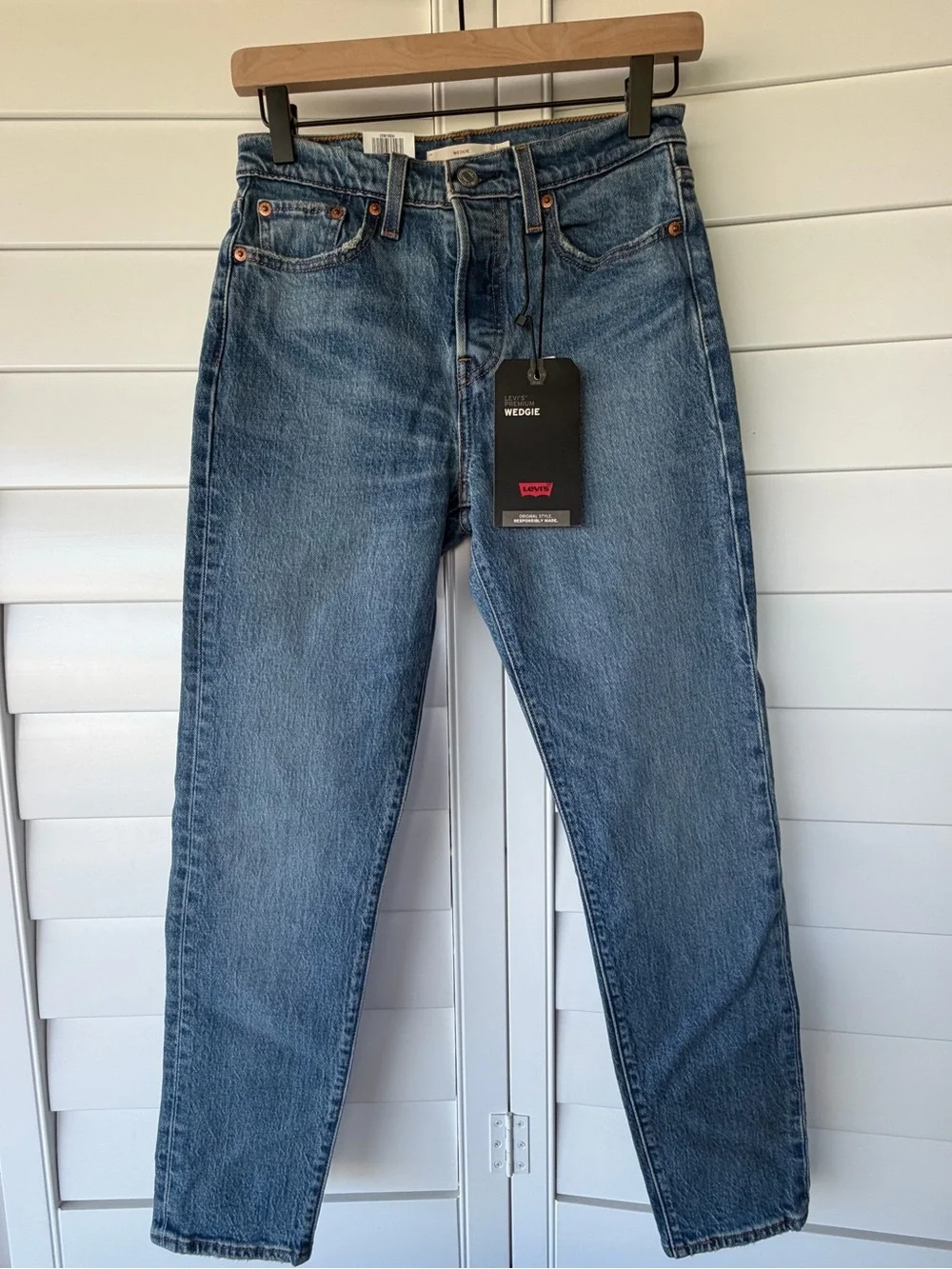 Levi's light blue Wedgie high-rise tapered jeans
